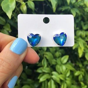 Sapphire Blue Crystal Heart Earrings